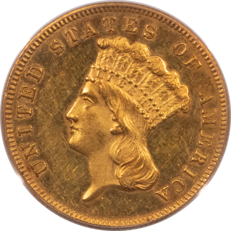 $3 1886 $3 PROOF GOLD PRINCESS – PCGS PR-61, RARE! 142 MINTAGE! UNDER 100 KNOWN!