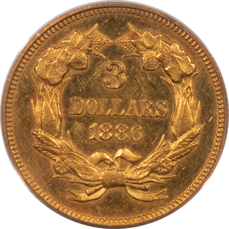 $3 1886 $3 PROOF GOLD PRINCESS – PCGS PR-61, RARE! 142 MINTAGE! UNDER 100 KNOWN!