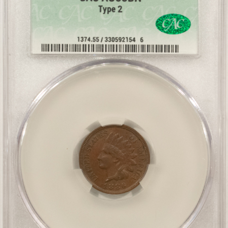 CAC Approved Coins 1886 INDIAN CENT, TYPE 2 – CACG AU-55 BN, CAC APPROVED!