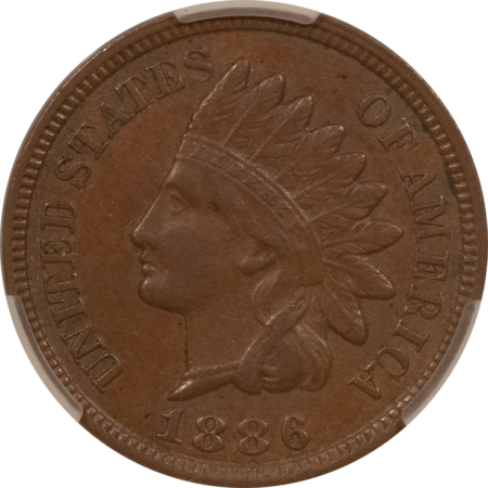 CAC Approved Coins 1886 INDIAN CENT, TYPE 2 – CACG AU-55 BN, CAC APPROVED!