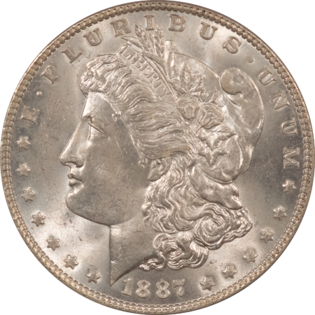 CAC Approved Coins 1887 $1 MORGAN DOLLAR – PCGS MS-63, RATTLER HOLDER! CAC APPROVED!