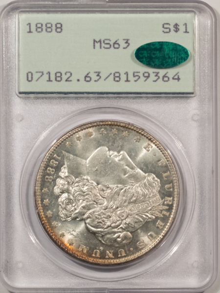 CAC Approved Coins 1888 $1 MORGAN DOLLAR – PCGS MS-63, RATTLER HOLDER & CAC APPROVED!