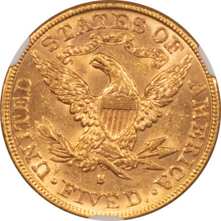 $5 1888-S $5 LIBERTY GOLD HALF EAGLE – NGC MS-61, BETTER DATE!