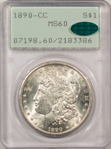 CAC Approved Coins 1890-CC $1 MORGAN DOLLAR – PCGS MS-60 RATTLER HOLDER, CARSON CITY, CAC APPROVED!