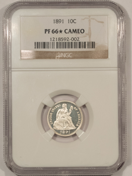Dimes 1891 PROOF SEATED LIBERTY DIME – NGC PF-66* STAR CAMEO DEEP CONTRAST SNOW WHITE