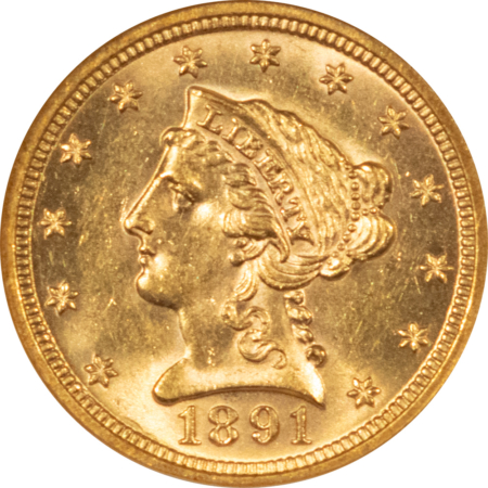 $2.50 1891 $2.50 LIBERTY GOLD QUARTER EAGLE – NGC MS-61 FATTIE & SUPER PREMIUM QUALITY