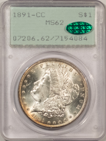 CAC Approved Coins 1891-CC $1 MORGAN DOLLAR – PCGS MS-62 RATTLER HOLDER! CARSON CITY! CAC APPROVED!