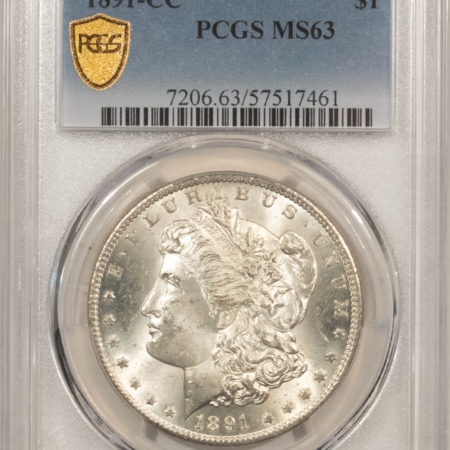 Morgan Dollars 1891-CC MORGAN DOLLAR PCGS MS-63, BLAST WHITE & PREMIUM QUALITY – LOOKS 64!