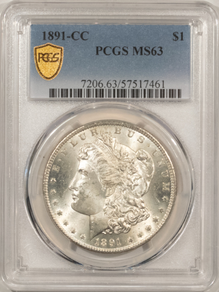 Morgan Dollars 1891-CC MORGAN DOLLAR PCGS MS-63, BLAST WHITE & PREMIUM QUALITY – LOOKS 64!