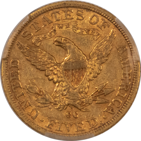 $5 1891-CC $5 LIBERTY GOLD HALF EAGLE – PCGS AU-50, CAC APPROVED! CARSON CITY!