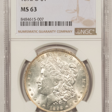 Dollars 1892-O $1 MORGAN DOLLAR – NGC MS-63, 100% WHITE AND CHOICE!