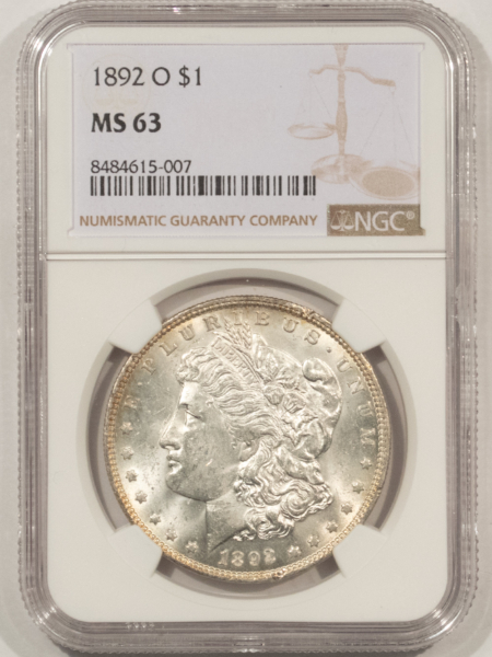 Dollars 1892-O $1 MORGAN DOLLAR – NGC MS-63, 100% WHITE AND CHOICE!