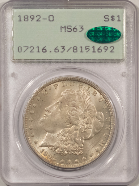 CAC Approved Coins 1892-O $1 MORGAN DOLLAR – PCGS MS-63, RATTLER HOLDER! CAC APPROVED!