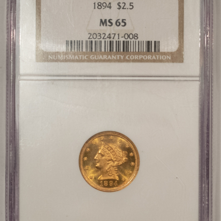 $2.50 1894 $2.50 LIBERTY GOLD QUARTER EAGLE – NGC MS-65, FRESH GEM & RARE!