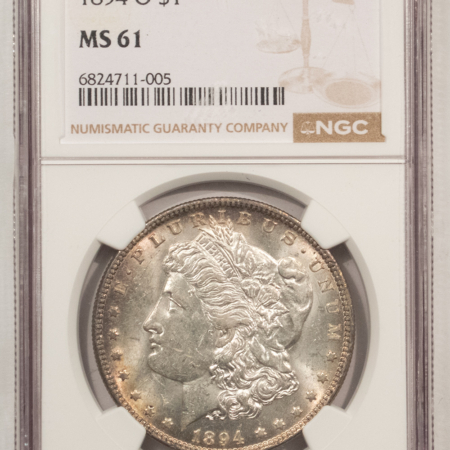 Dollars 1894-O $1 MORGAN DOLLAR – NGC MS – 61, FRESH BU & SCARCE!