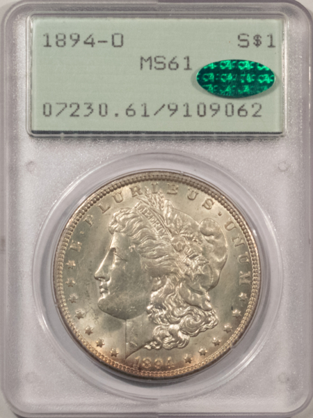 CAC Approved Coins 1894-O $1 MORGAN DOLLAR – PCGS MS-61 RATTLER HOLDER CAC APPROVED! TOUGH DATE PQ!
