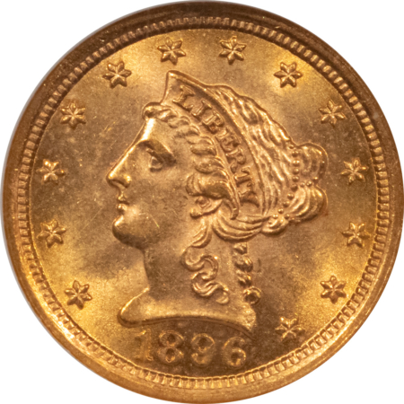 $2.50 1896 $2.50 LIBERTY GOLD QUARTER EAGLE – NGC MS-64, FLASHY & TOUGH!