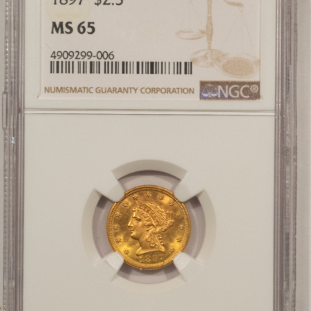 $2.50 1897 $2.50 LIBERTY GOLD QUARTER EAGLE – NGC MS-65, FRESH GEM!
