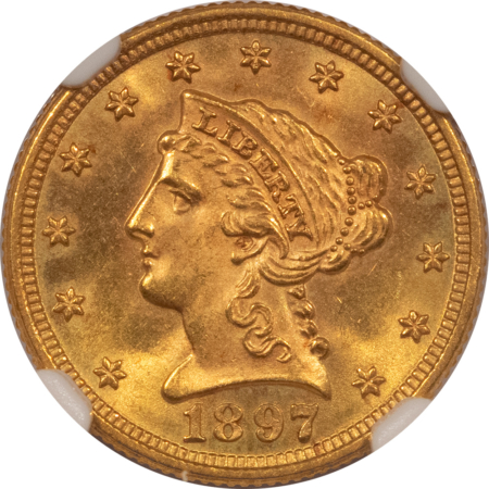 $2.50 1897 $2.50 LIBERTY GOLD QUARTER EAGLE – NGC MS-65, FRESH GEM!