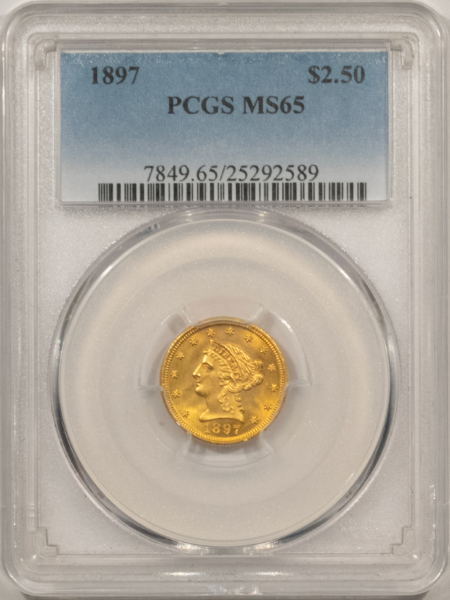 $2.50 1897 $2.50 LIBERTY GOLD QUARTER EAGLE – PCGS MS-65, FRESH GEM!