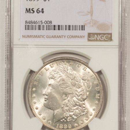 Dollars 1899 $1 MORGAN DOLLAR – NGC MS-64, WHITE & LUSTROUS! LOW MINTAGE DATE!