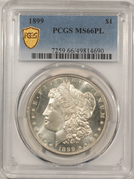 Dollars 1899 $1 MORGAN DOLLAR – PCGS MS-66 PL, PROOFLIKE & RARE AS SUCH, FRESH & FLASHY