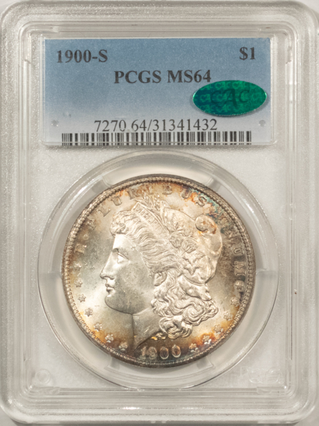 Dollars 1900-S $1 MORGAN DOLLAR – PCGS MS-64, PRETTY! CAC APPROVED! REDFIELD TONING!