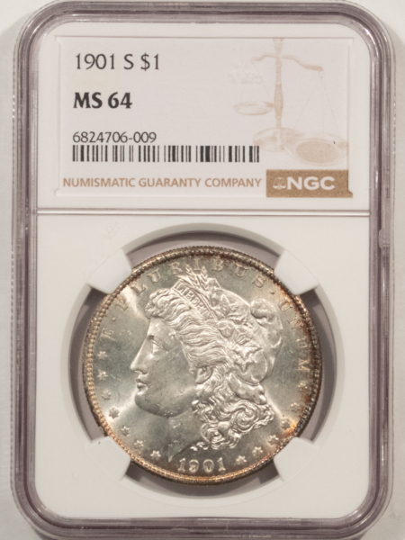 Dollars 1901-S $1 MORGAN DOLLAR – NGC MS-64, SUPER PREMIUM QUALITY! FRESH!