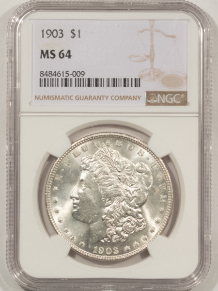 Dollars 1903 $1 MORGAN DOLLAR – NGC MS-64, LUSTROUS WHITE!