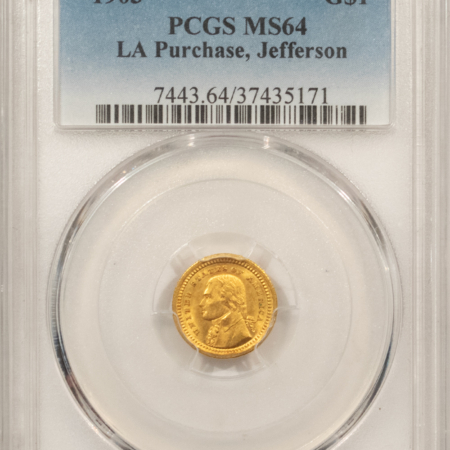 Early Commems 1903 $1 LA PURCHASE, JEFFERSON COMMEMORATIVE GOLD – PCGS MS-64