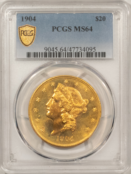 $20 1904 $20 LIBERTY GOLD DOUBLE EAGLE – PCGS MS-64, SEMI-PL AND FLASHY!