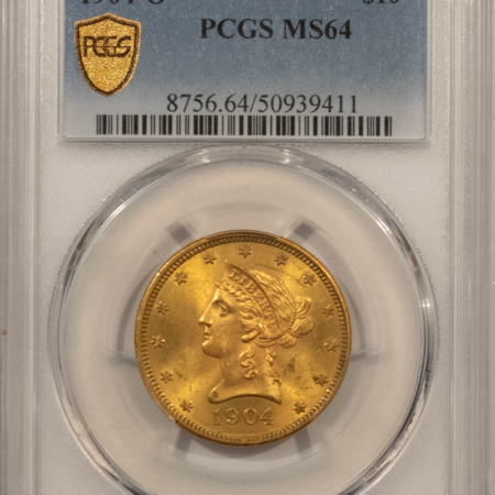 $10 1904-O $10 LIBERTY GOLD EAGLE – PCGS MS-64, FRESH & TOUGH! RARE NEW ORLEANS GEM!