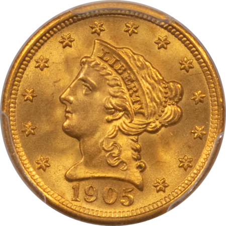 $2.50 1905 $2.50 LIBERTY GOLD QUARTER EAGLE – PCGS MS-67, SUPERB! WOW!