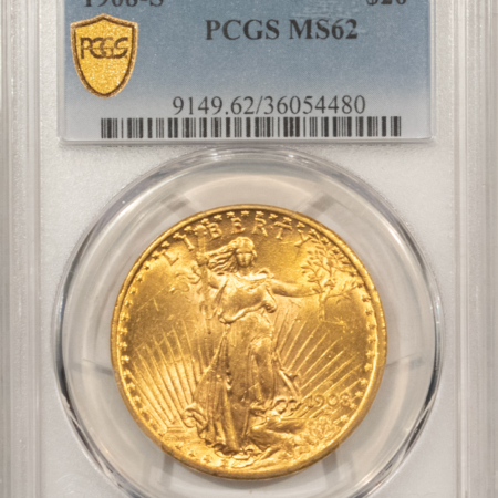 $20 1908-S $20 ST GAUDENS GOLD DOUBLE EAGLE – PCGS MS-62, CLASSIC RARITY!