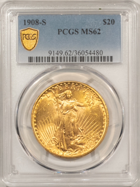 $20 1908-S $20 ST GAUDENS GOLD DOUBLE EAGLE – PCGS MS-62, CLASSIC RARITY!