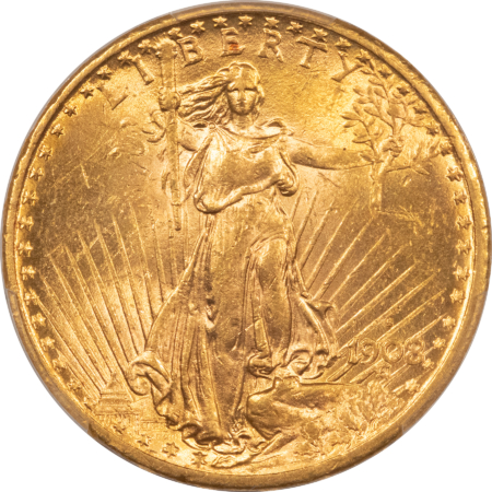 $20 1908-S $20 ST GAUDENS GOLD DOUBLE EAGLE – PCGS MS-62, CLASSIC RARITY!