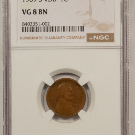 Lincoln Cents (Wheat) 1909-S VDB LINCOLN CENT NGC VG-8 BN, NICE SMOOTH KEY-DATE!