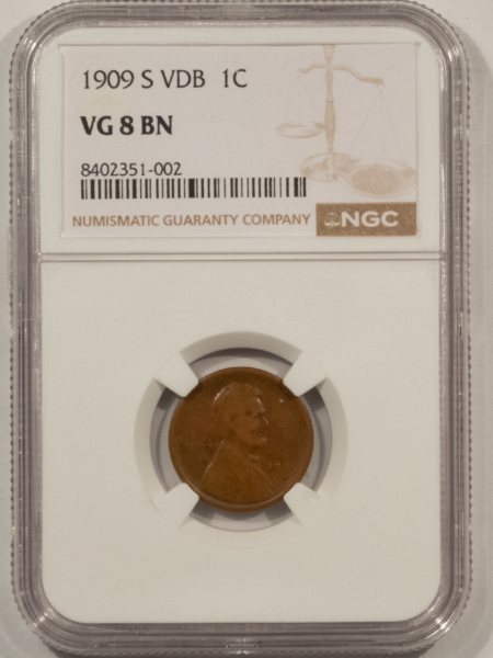 Lincoln Cents (Wheat) 1909-S VDB LINCOLN CENT NGC VG-8 BN, NICE SMOOTH KEY-DATE!
