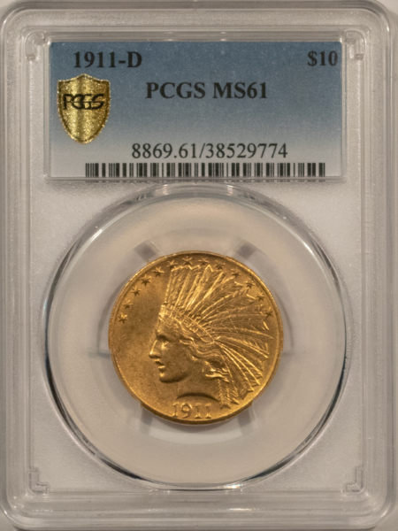 $10 1911-D $10 INDIAN GOLD EAGLE – PCGS MS-61, KEY-DATE DENVER RARITY!