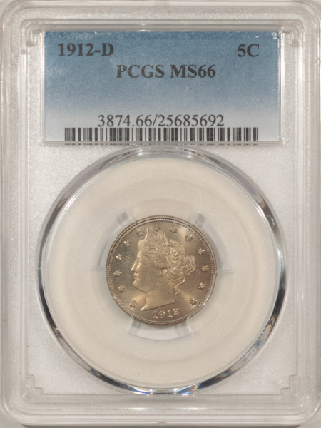 Liberty Nickels 1912-D LIBERTY NICKEL – PCGS MS-66, PRETTY & SUPERB!