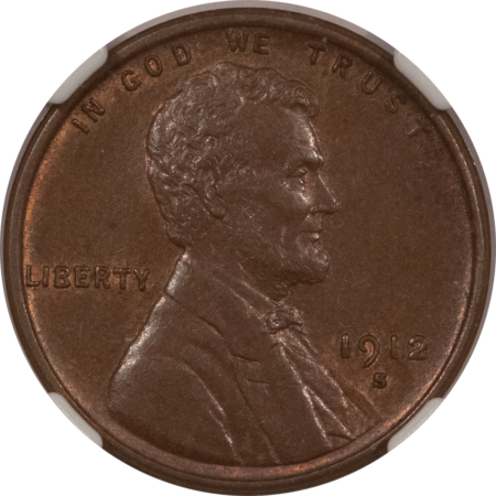 Lincoln Cents (Wheat) 1912-S LINCOLN CENT – NGC MS-62 BN, PREMIUM QUALITY!