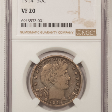 Barber Halves 1914 BARBER HALF DOLLAR – NGC VF-20, KEY-DATE! TOUGH!