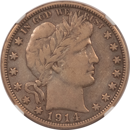 Barber Halves 1914 BARBER HALF DOLLAR – NGC VF-20, KEY-DATE! TOUGH!