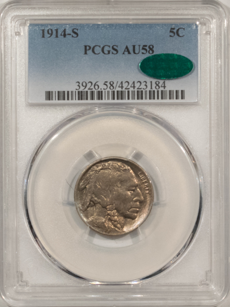 Buffalo Nickels 1914-S BUFFALO NICKEL – PCGS AU-58, CAC APPROVED!