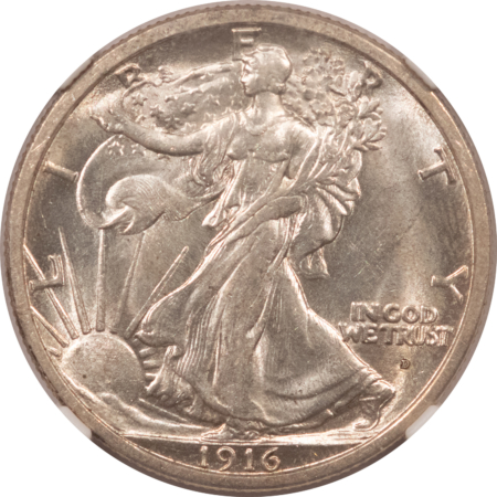 CAC Approved Coins 1916-D WALKING LIBERTY HALF DOLLAR – NGC MS-62, FLASHY ORIGINAL WHITE & PQ!