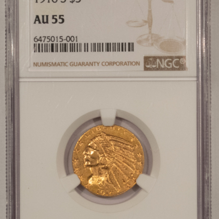 $5 1916-S $5 INDIAN GOLD HALF EAGLE – NGC AU-55