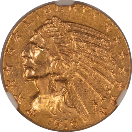 $5 1916-S $5 INDIAN GOLD HALF EAGLE – NGC AU-55