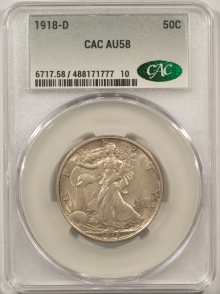 CAC Approved Coins 1918-D WALKING LIBERTY HALF DOLLAR – CACG AU-58, FRESH & PREMIUM QUALITY, CAC!