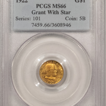 Early Commems 1922 $1 COMMEMORATIVE GOLD, GRANT W/ STAR, PCGS MS-66, SUPERB, FRESH & PQ!