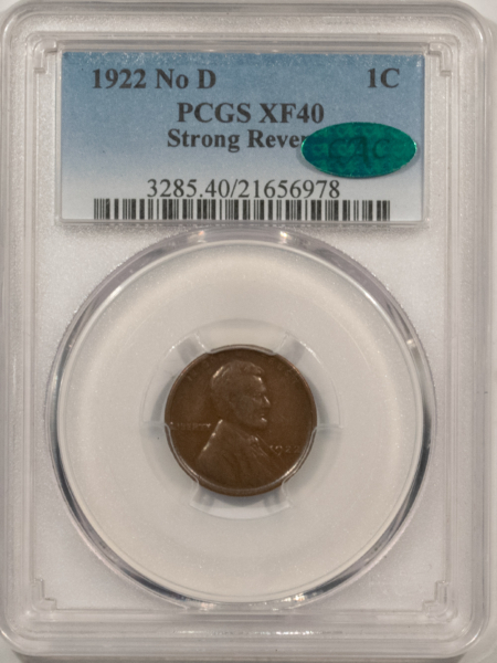 CAC Approved Coins 1922 No D LINCOLN CENT, STRONG REVERSE – PCGS XF-40, SUPER ORIGINAL, PQ & CAC!